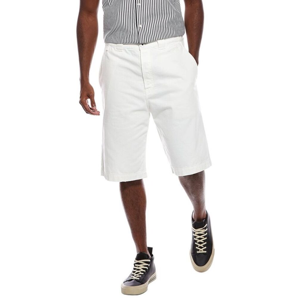 Lanvin Mens  Wave Embroidered Denim Short, White
